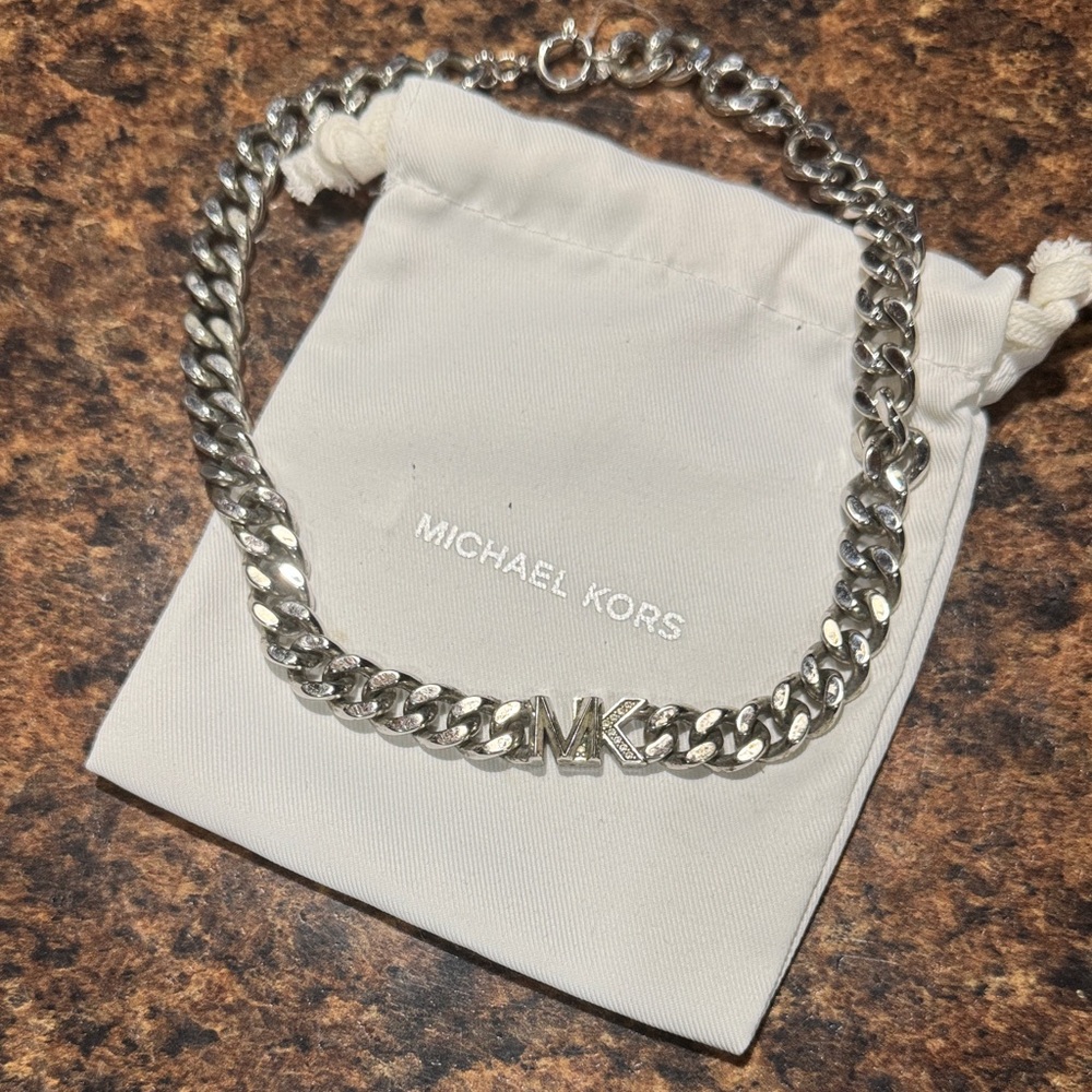 Michael Kors Silver Logo Chain Necklace